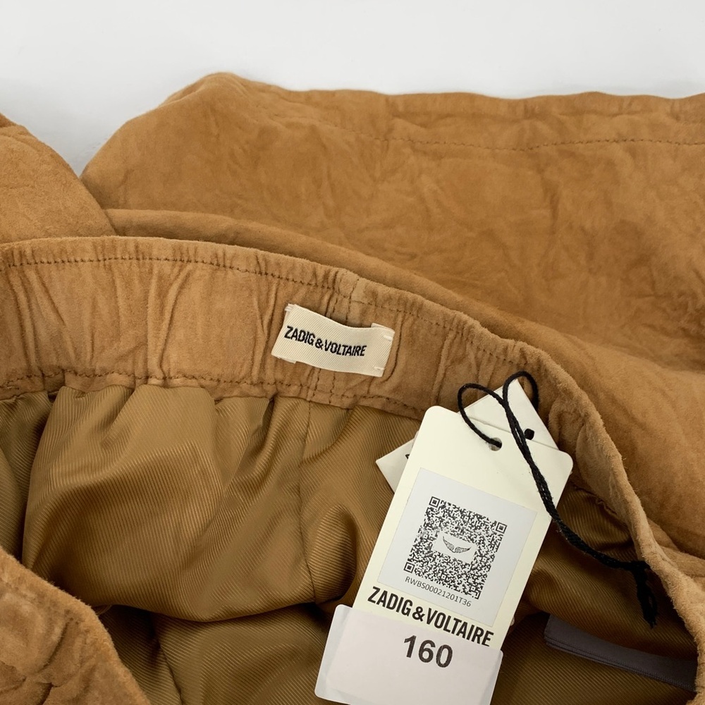 Zadig & Voltaire Paxi suede leather shorts crinkle cognac brown new 36 Small S - Picture 4 of 5
